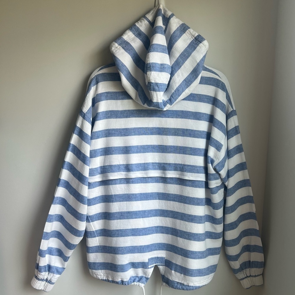 Striped Blue and White Women's Hoodie - Picture 12 of 16